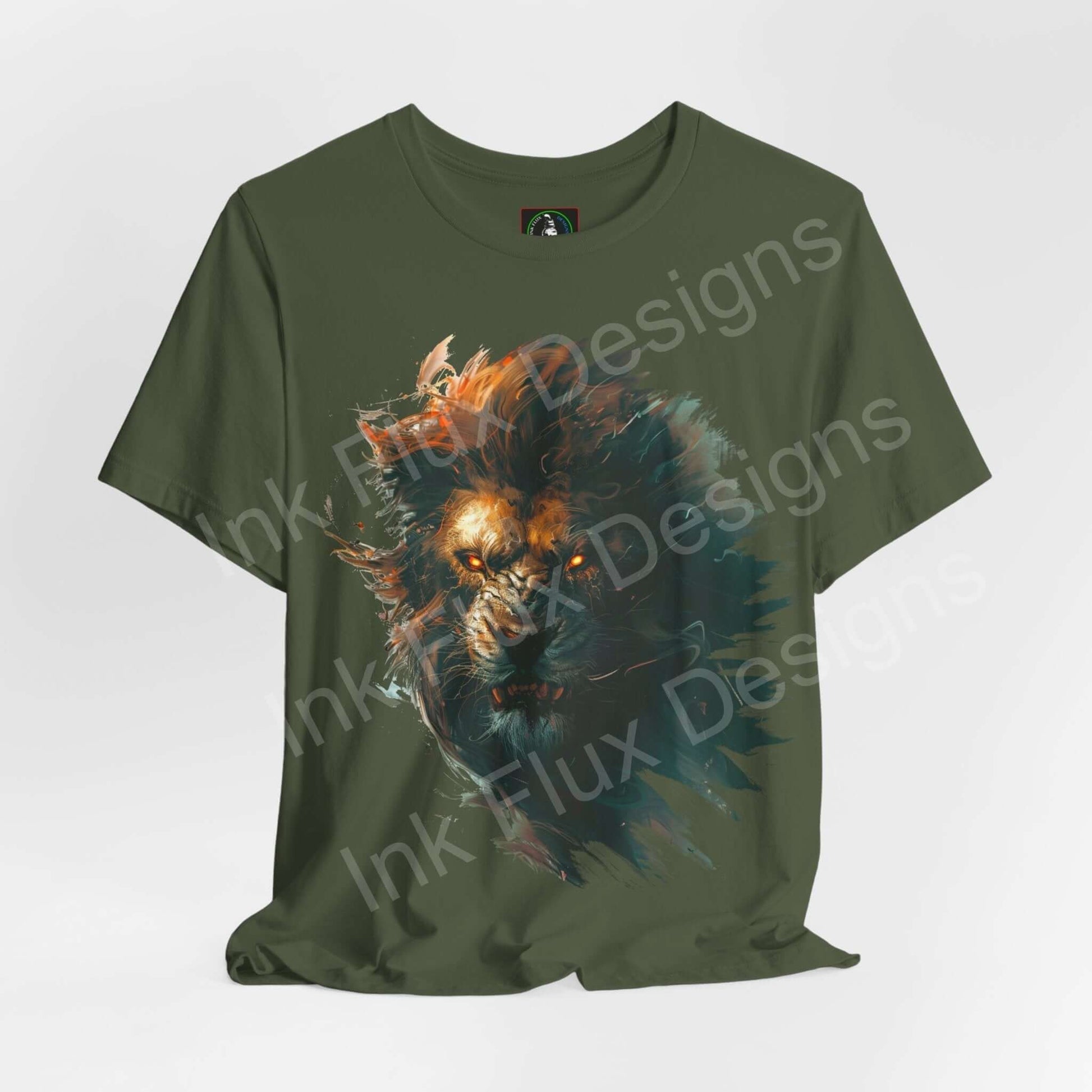 Green unisex T-shirt featuring a vibrant Lion Fury graphic design, ideal for fans of spirit animal and graphic tees.