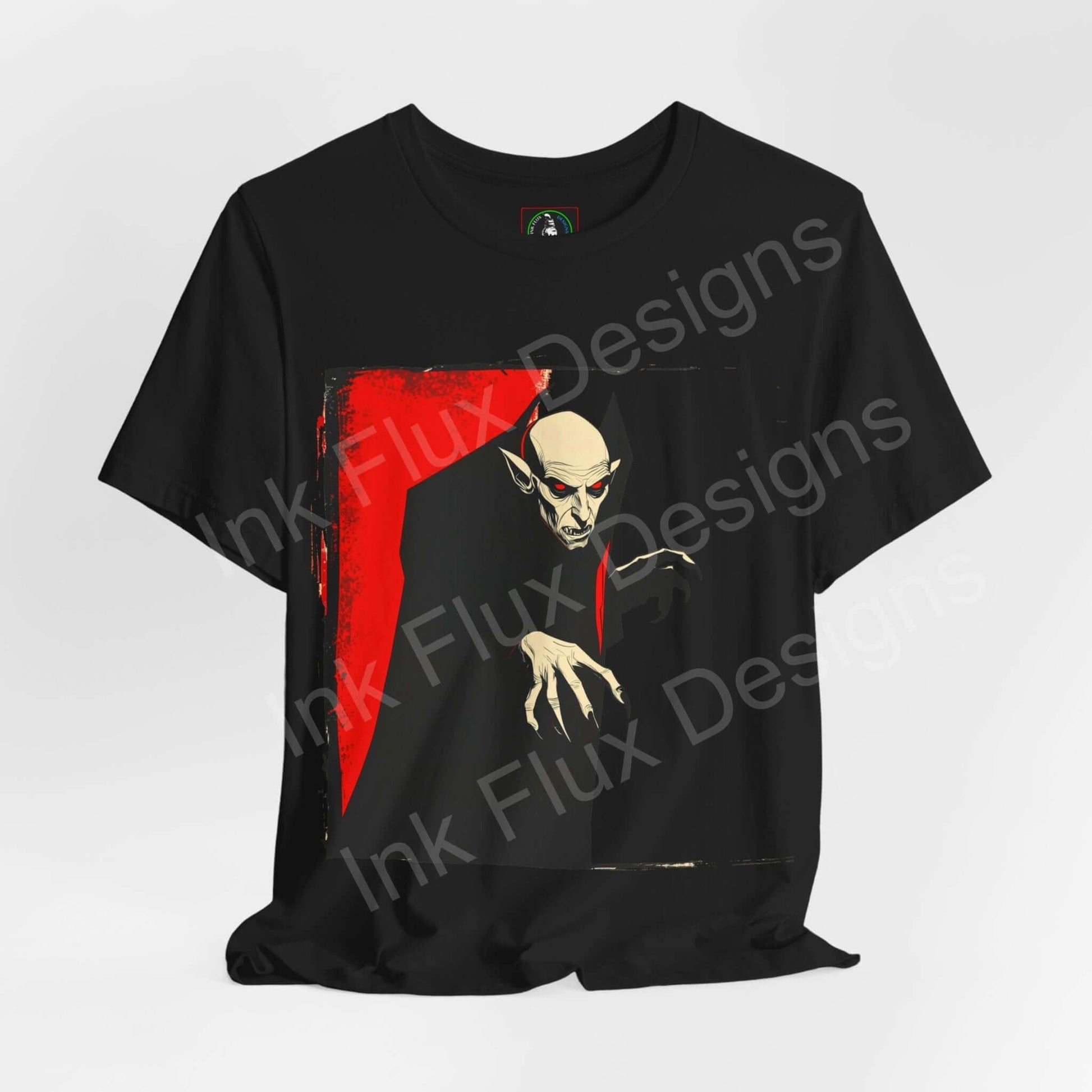 Nosferatu graphic tee featuring a vampire design on a black unisex T-shirt, ideal for Halloween and casual wear.
