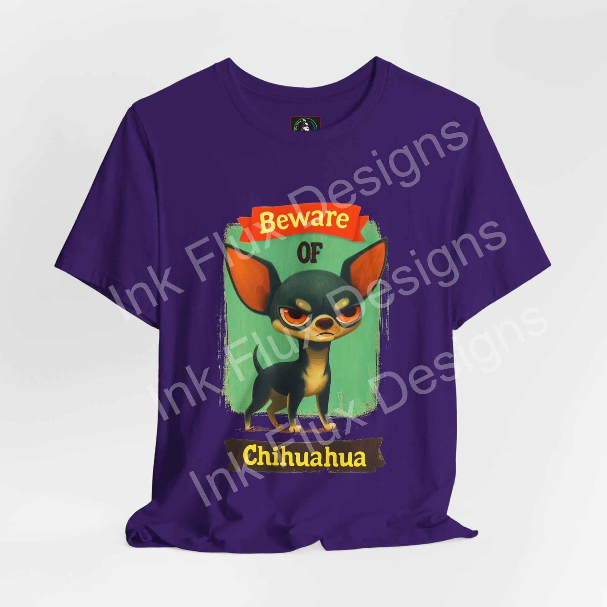Funny Dog T-Shirt featuring an angry Chihuahua graphic with a warning sign design.