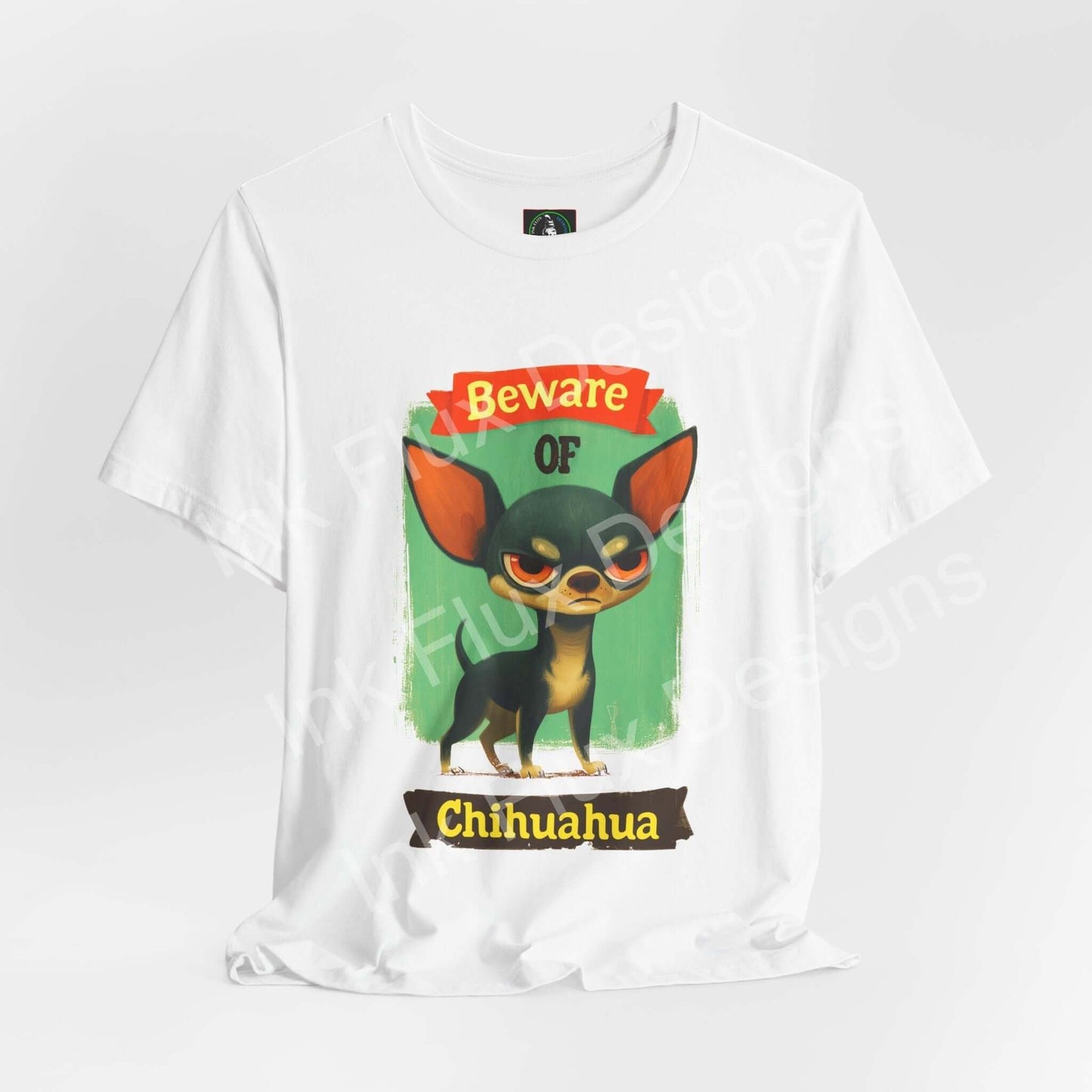 Funny Dog T-Shirt featuring an angry Chihuahua and a playful warning design.
