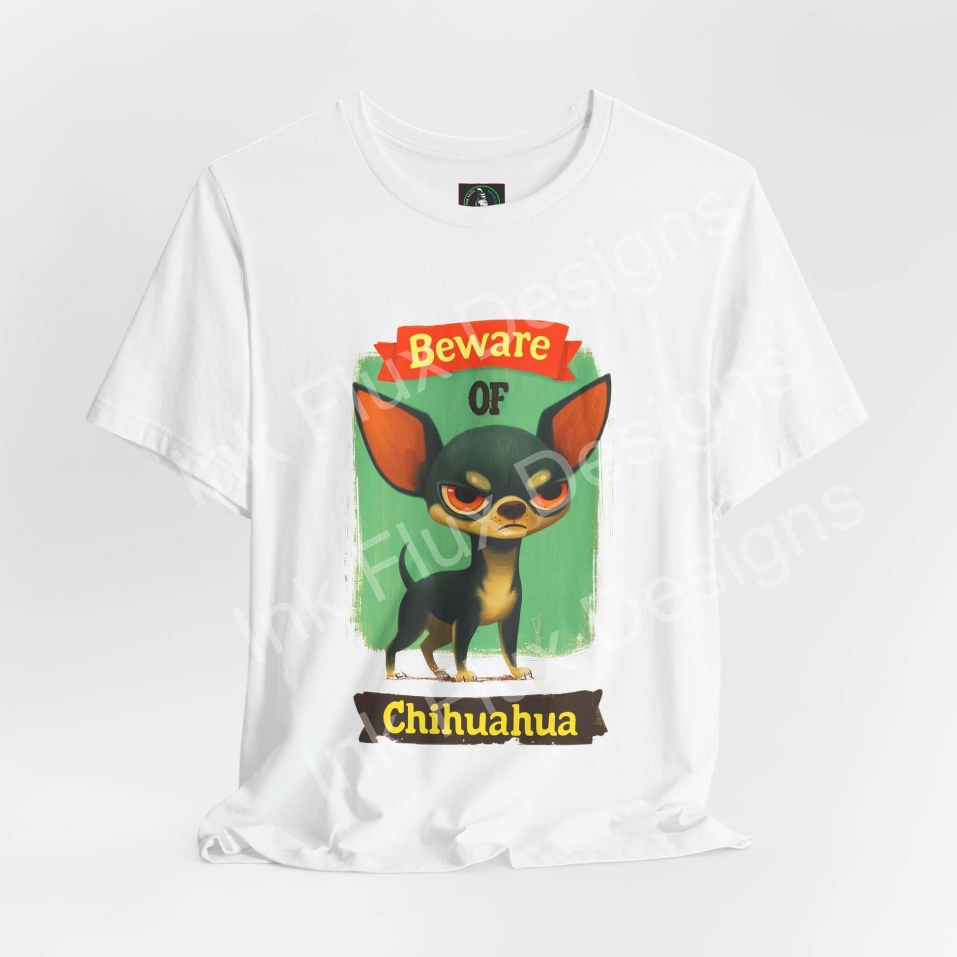 Funny Dog T-Shirt featuring an angry Chihuahua and a playful warning design.