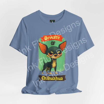 Funny Dog T-Shirt featuring an angry chihuahua design with a warning message.