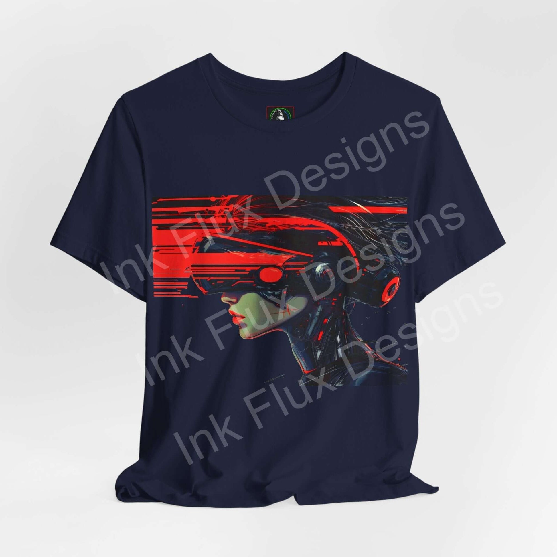 Cyberpunk Head Gear II T-shirt by Ink Flux Designs, featuring a vivid graphic on navy Airlume cotton fabric.