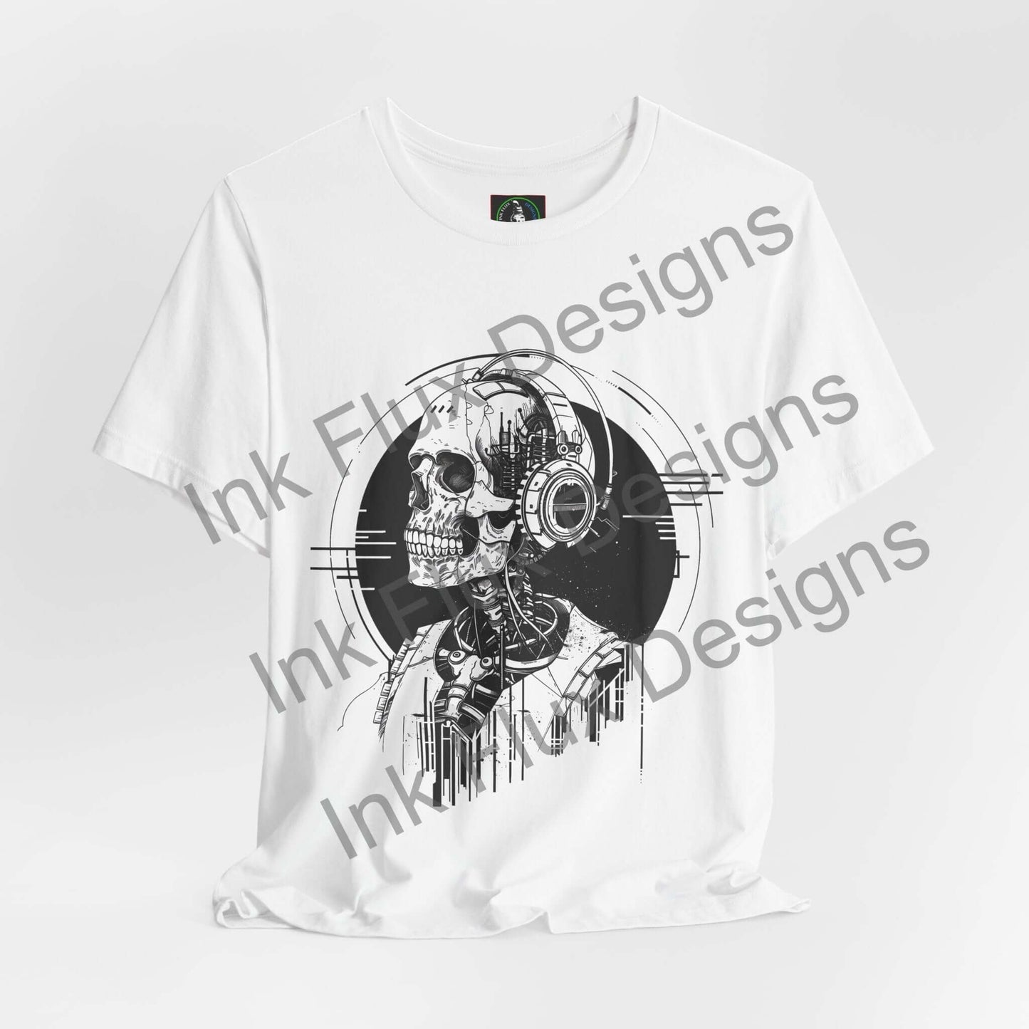 Stylish unisex T-shirt featuring a skull graphic design by Ink Flux Designs, made from soft Airlume cotton.