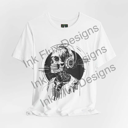 Stylish unisex T-shirt featuring a skull graphic design by Ink Flux Designs, made from soft Airlume cotton.