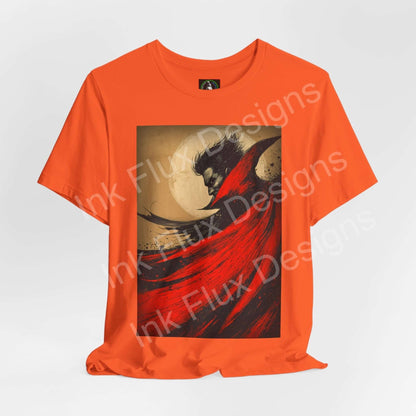 Dracula T-Shirt featuring gothic vampire art with dark colors by Ink Flux Designs.