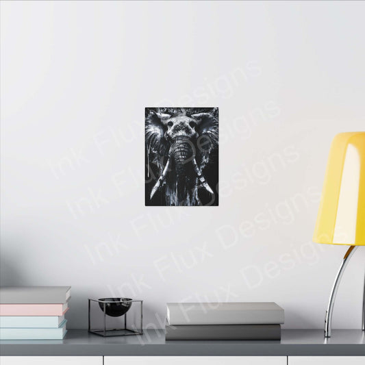 Elephant Spirit II canvas artwork displayed on a wall with modern decor, designed by Ink Flux Designs.