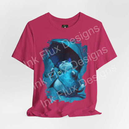 Funny Cat T-Shirt featuring a calm cat with an umbrella, showcasing humor and confidence in a vibrant design.