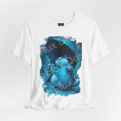 Funny Cat T-Shirt featuring a relaxed cat with an umbrella, embodying calmness in chaos.