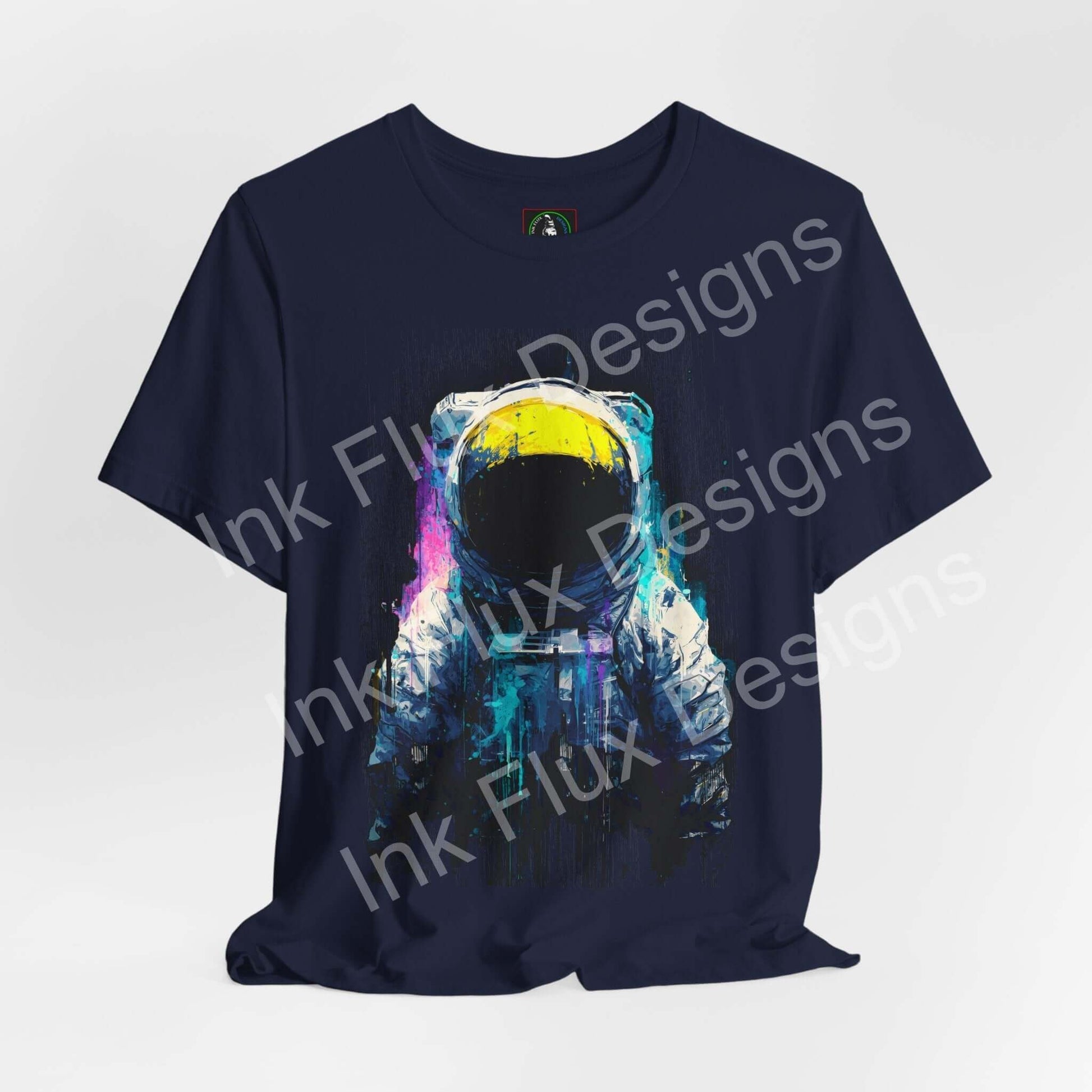 Graphic T-Shirt featuring a surreal astronaut design with vibrant colors and cosmic textures.