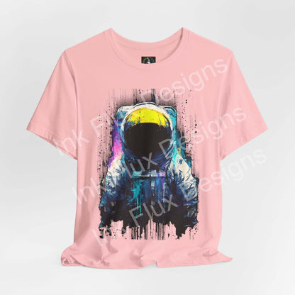 Graphic T-Shirt featuring a surreal astronaut design with vibrant colors and flowing textures.