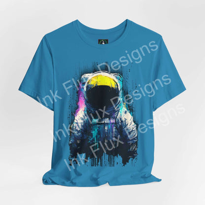 Graphic T-Shirt featuring a surreal astronaut design with cosmic textures and vibrant colors.