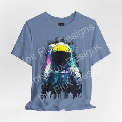 Graphic T-Shirt featuring a surreal astronaut design with cosmic colors and textures.