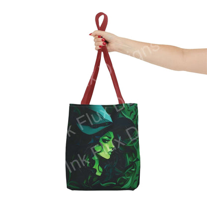 Halloween Tote Bag featuring a Green Witch design, perfect for Halloween festivities.