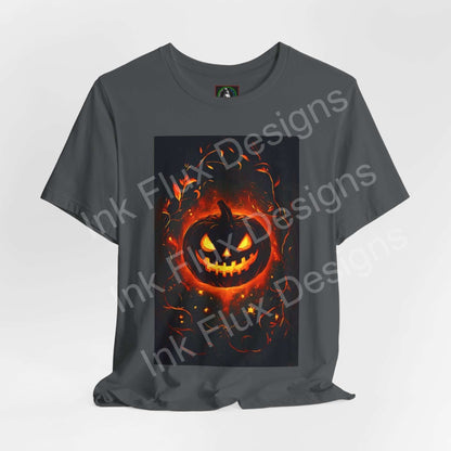 Jack-O-Lantern T-Shirt – Pumpkin Face Halloween Tee featuring a vintage pumpkin design in fiery colors.