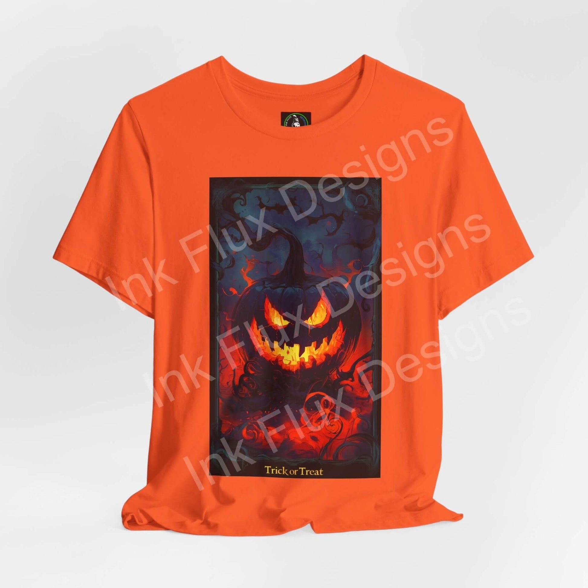 jack-o-lantern-t-shirt featuring a vintage pumpkin graphic in bold orange hues for Halloween fun.