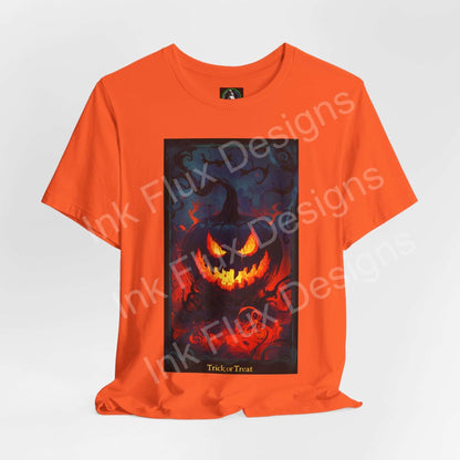 jack-o-lantern-t-shirt featuring a vintage pumpkin graphic in bold orange hues for Halloween fun.