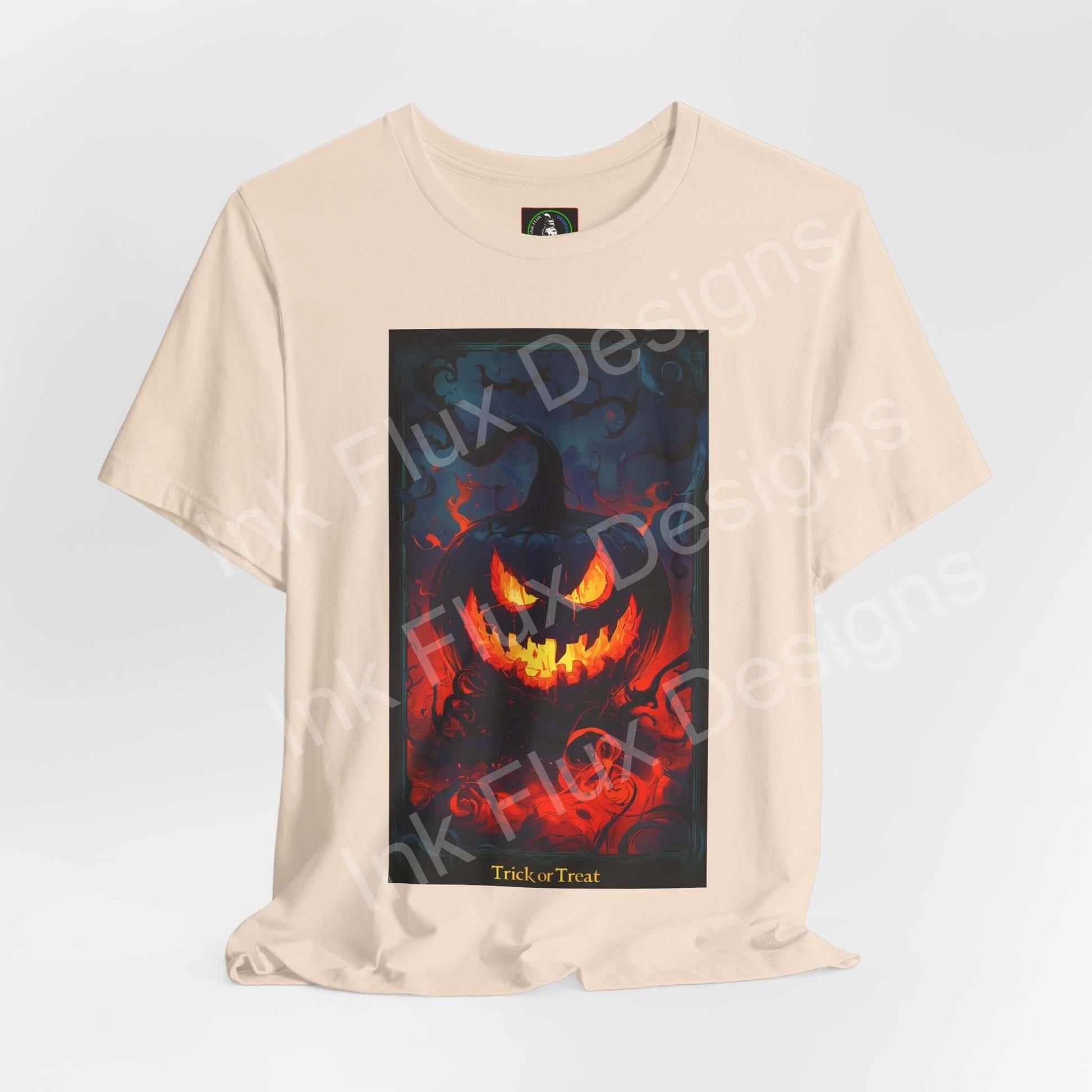 jack-o-lantern-t-shirt featuring a vintage pumpkin graphic in bold orange hues with 'Trick or Treat' text.