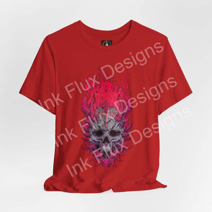 Neural Inferno Skulls & Bones T-Shirt featuring a vibrant flaming skull graphic design. Perfect Skull Graphic T-Shirt for bold styles.