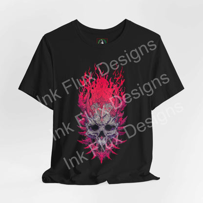 Neural Inferno Skulls & Bones T-Shirt featuring a vibrant flaming skull graphic, perfect for fans of Skull Graphic T-Shirt.
