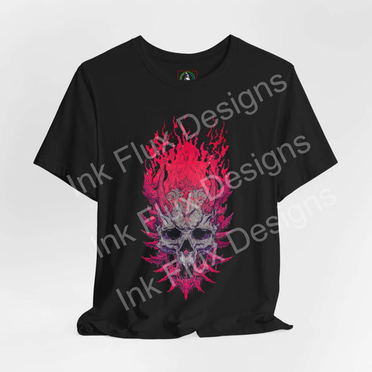 Neural Inferno Skulls & Bones T-Shirt featuring a vibrant flaming skull graphic, perfect for fans of Skull Graphic T-Shirt.