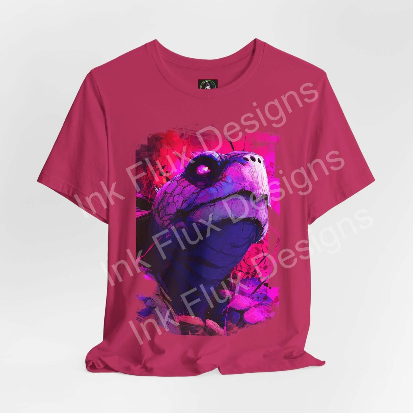 Spirit Animal T-Shirt featuring a vibrant turtle graphic design on a pink shirt.