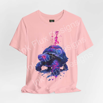 Spirit Animal T-Shirt with vibrant turtle graphic on pink background, symbolizing wisdom and endurance.