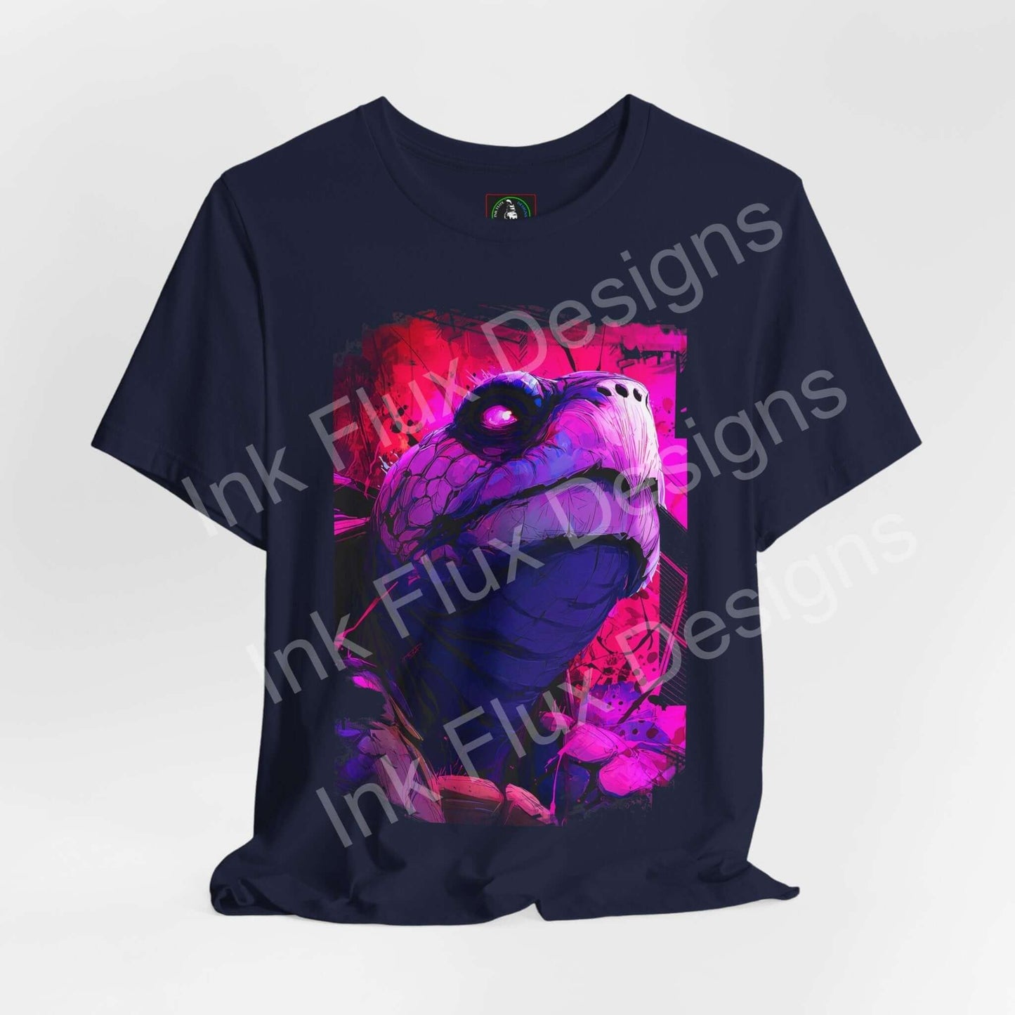 Spirit Animal T-Shirt featuring a vibrant turtle graphic design on a navy background.