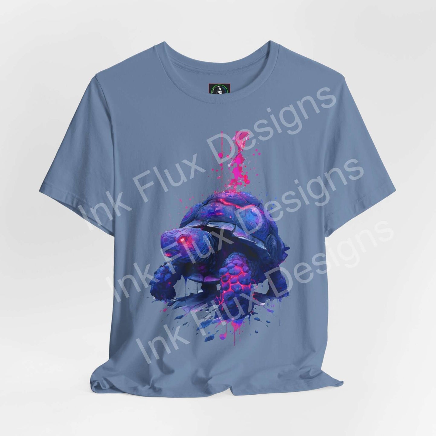 Spirit Animal T-Shirt featuring a vibrant turtle graphic on a blue tee.