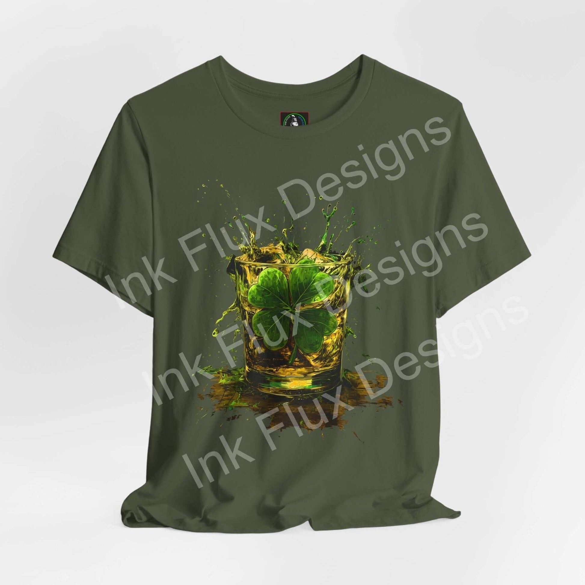 St. Patrick's Day T-Shirt featuring a vibrant shamrock burst design with splashes of color.