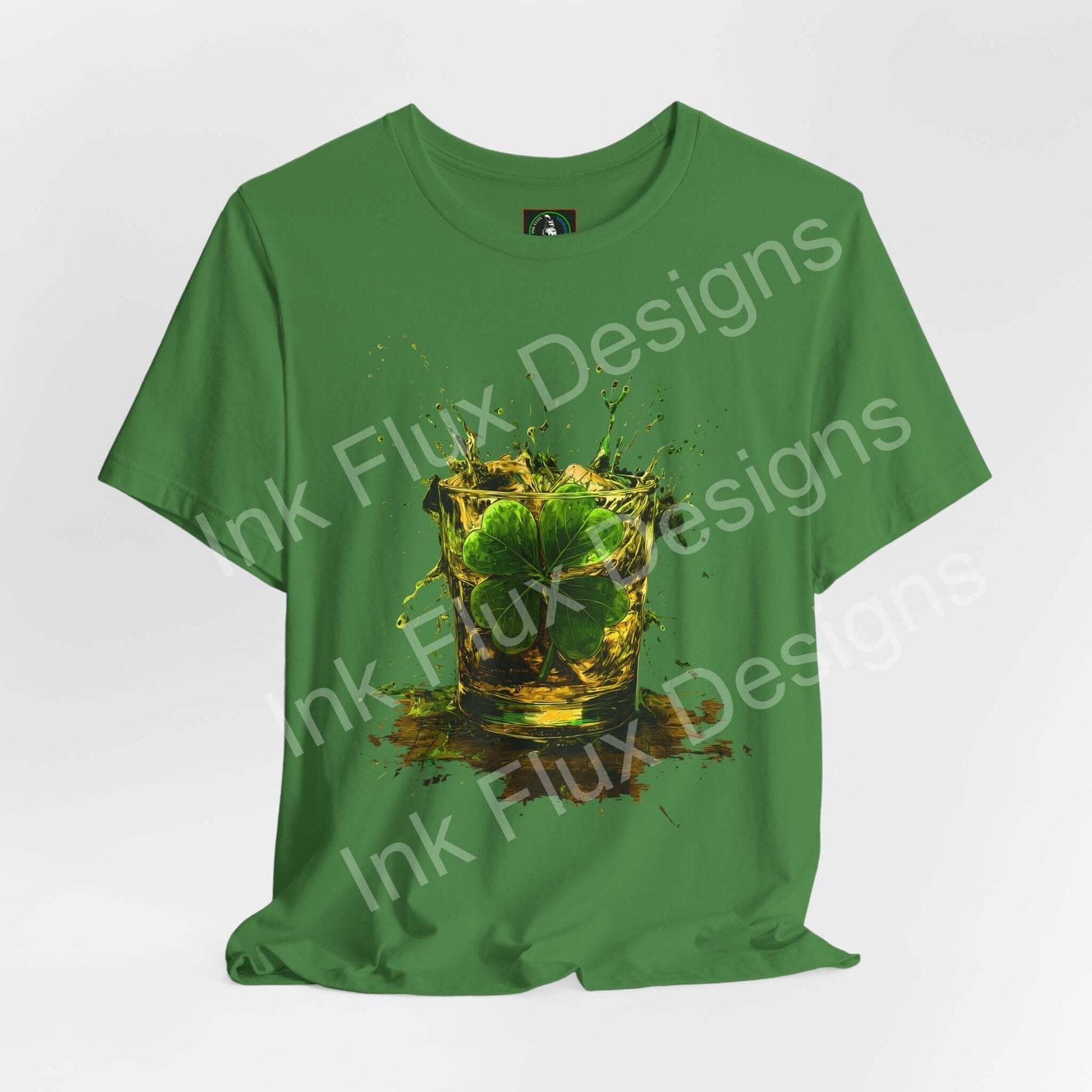 St. Patrick's Day T-Shirt featuring a vibrant shamrock in a glass, perfect for celebrating Irish heritage.
