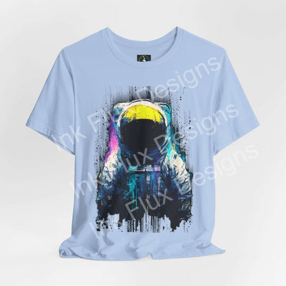 Graphic T-Shirt featuring a surreal astronaut design with vibrant cosmic colors and artistic textures.