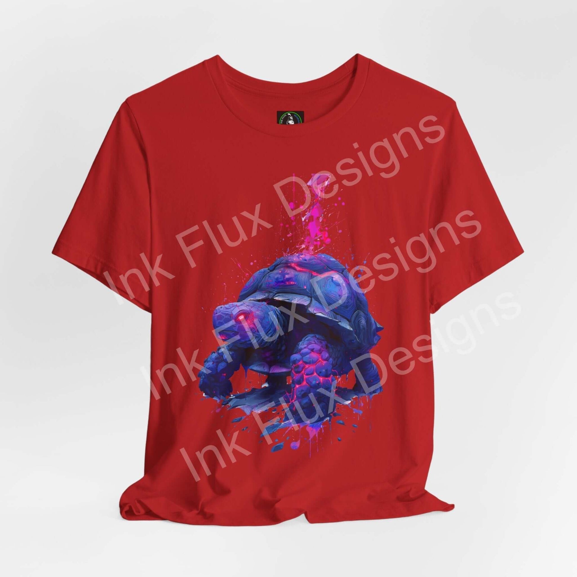 Spirit Animal T-Shirt featuring a vibrant turtle guardian graphic on a red background.
