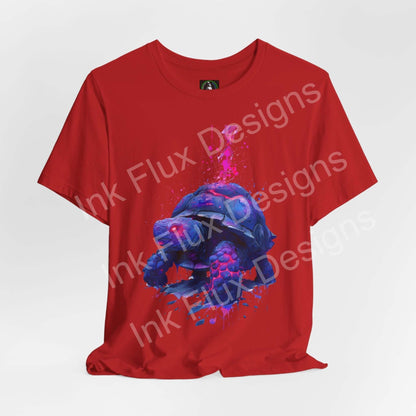 Spirit Animal T-Shirt featuring a vibrant turtle guardian graphic on a red background.