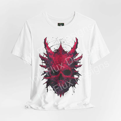 Skull Graphic T-Shirt featuring aggressive red skull design with spikes and surreal horror aesthetics.