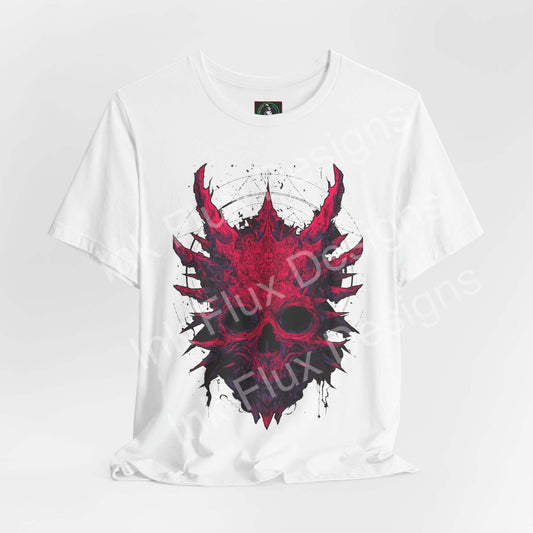 Skull Graphic T-Shirt featuring aggressive red skull design with spikes and surreal horror aesthetics.