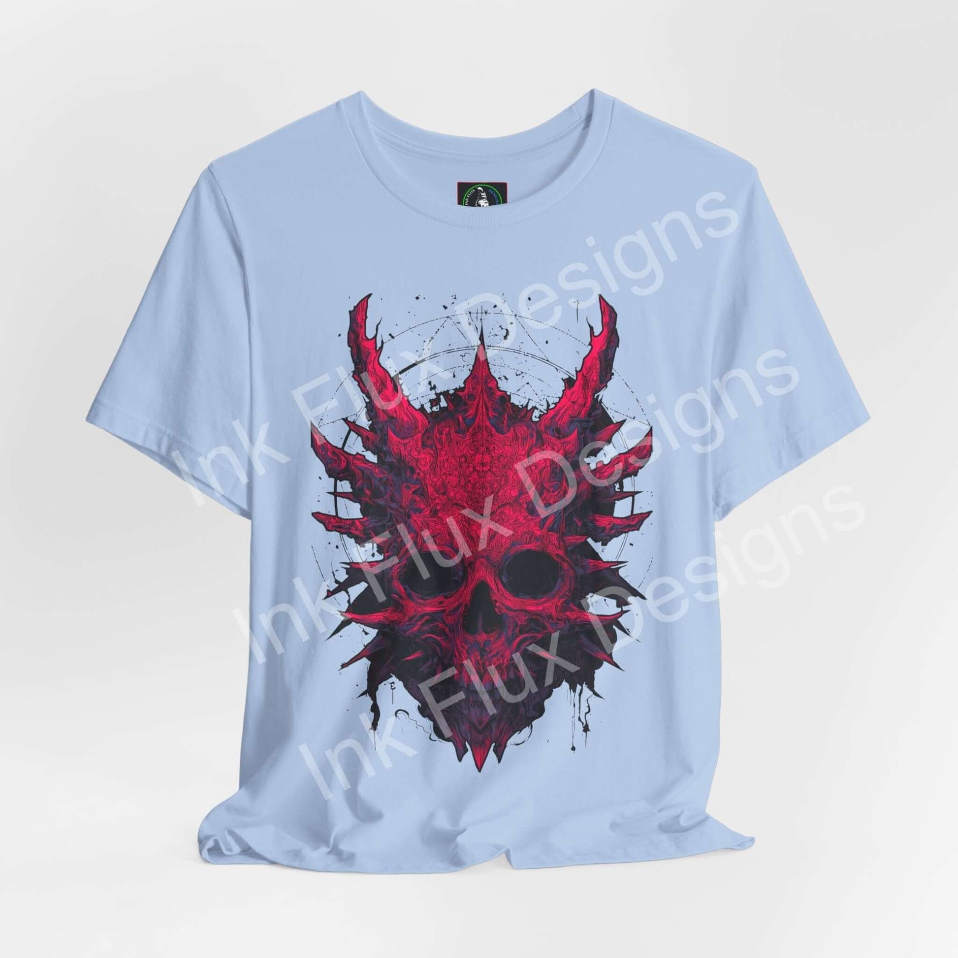 Skull Graphic T-Shirt featuring a red skull design with jagged spikes and a surreal horror aesthetic.